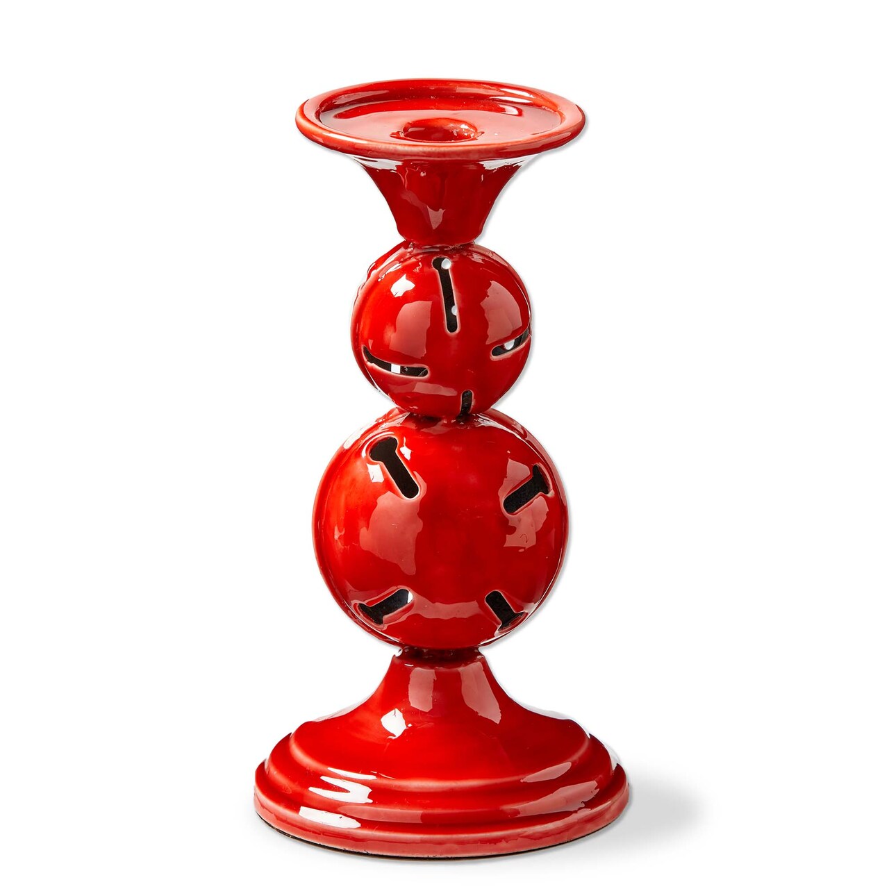 Jingle Bell Red Enamel Taper and Pillar Candle Holders for Christmas 4.75 x 4.75 x 9 Inches